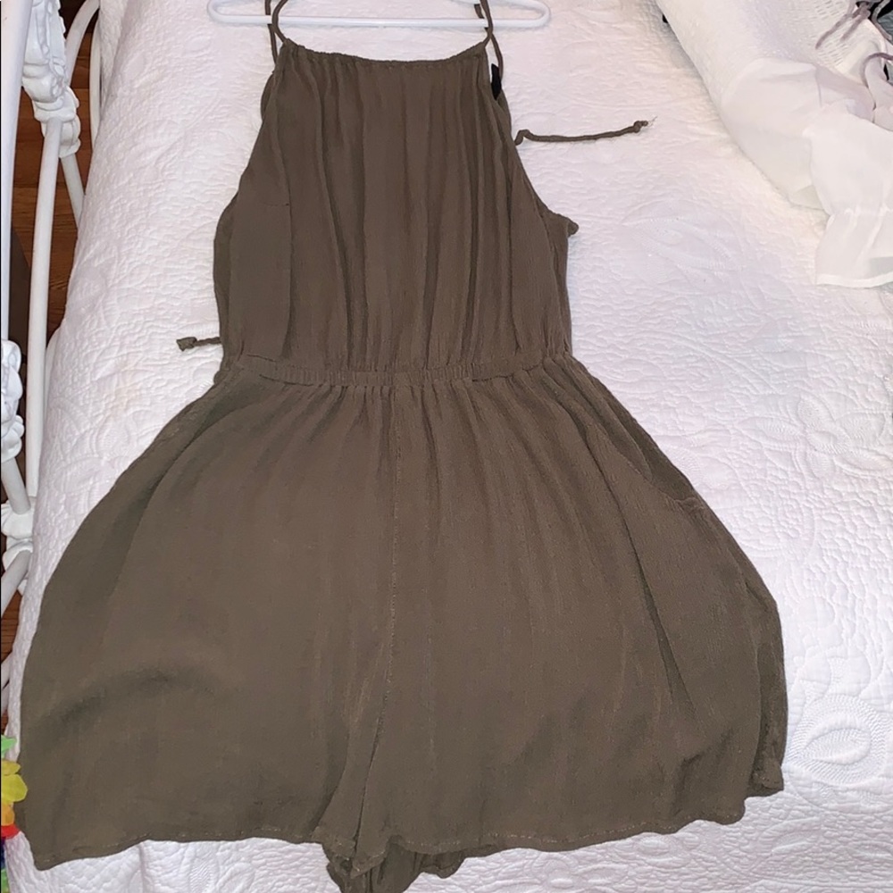 Army Green Open Back Romper